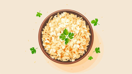 Delectable Rice Pilaf in Bowl on a Well-Lit Backgroundのイラスト素材