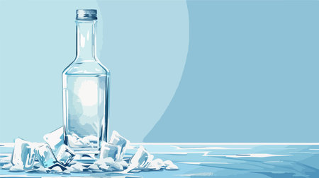 Ice-Cold Vodka Bottle on Blue Background with Cubic Ice Cubesのイラスト素材