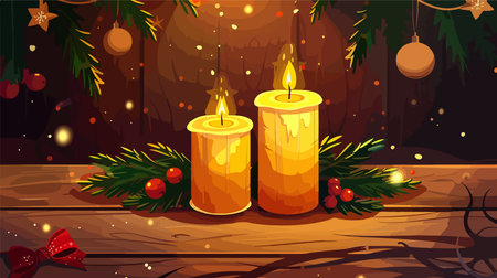 Festive Christmas Ambiance with Scented Conifers and Christmas Decorのイラスト素材
