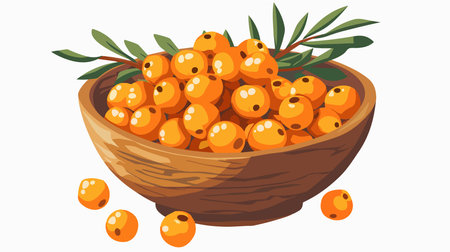 Bowl of Fresh Ripe Sea Buckthorn Berries on White Backgroundのイラスト素材