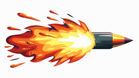 Vibrant Cartoon Bullet with Flaming Trail on White Backgroundのイラスト素材