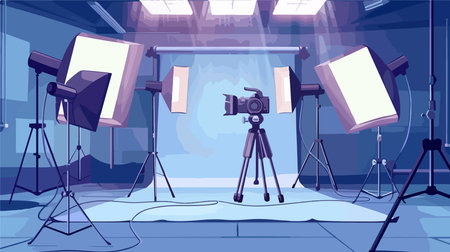 Professional Camera Setup with Tripod and Lighting Gear for Portraitureのイラスト素材