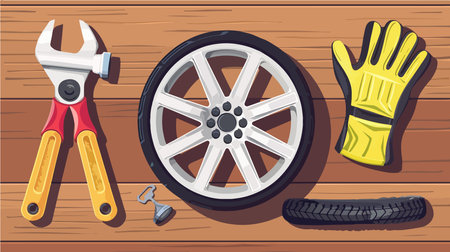 Essential Automotive Repair Tools for Car Wheel Maintenance and Safetyのイラスト素材