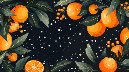 Festive Christmas Composition with Tangerines on a Charcoal Backgroundのイラスト素材