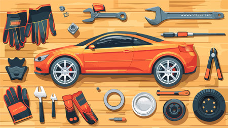 Essential Automotive Repair Tools for Car Wheel Maintenance and Safetyのイラスト素材