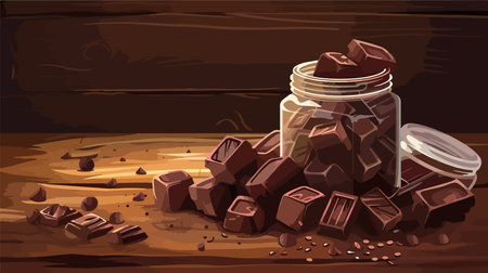 Delectable Chocolate Delights in Rustic Charm: Glass Jar of Sweet Paste and Wooden Surface