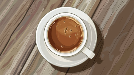 White Ceramic Cup of Hot Aromatic Coffee on Wooden Backgroundのイラスト素材