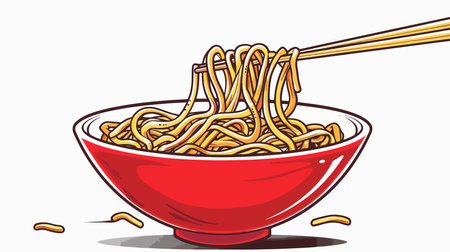 Savory Noodles and Chopsticks in a Bowl, an Isolated Culinary Delicacyのイラスト素材