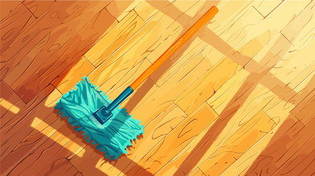 Person in Action Cleaning Dirty Parquet Floor with Mopのイラスト素材
