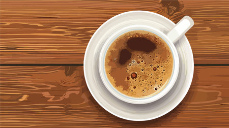 White Ceramic Cup of Hot Aromatic Coffee on Wooden Backgroundのイラスト素材