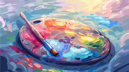 Artist's Palette with Vibrant Pastel Paint Mixのイラスト素材