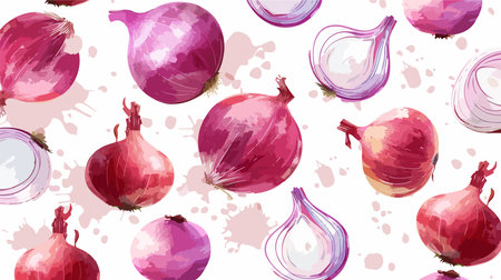 Vibrant Collage of Fresh Ripe Onions on a Pristine White Backgroundのイラスト素材