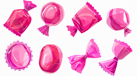 Pink Candies with Bright Wrappers Isolated on White Backgroundのイラスト素材