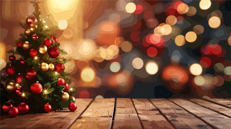 Majestic Christmas Tree Adorned with Crimson and Gold Ornamentsのイラスト素材