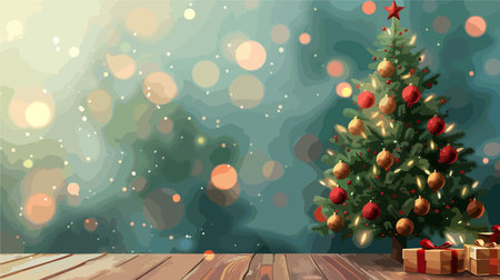 Majestic Christmas Tree Adorned with Crimson and Gold Ornamentsのイラスト素材