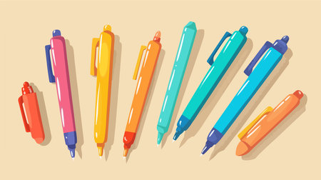 Array of Vibrant Markers Adorning a Beige Canvasのイラスト素材