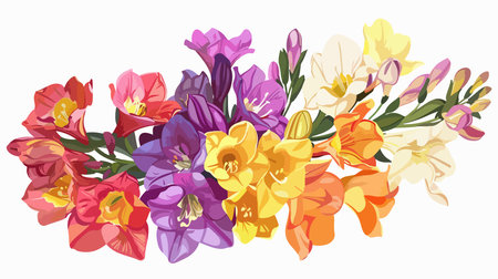 Elegant Bouquet of Vibrant Freesia Blooms on Pristine White Backgroundのイラスト素材