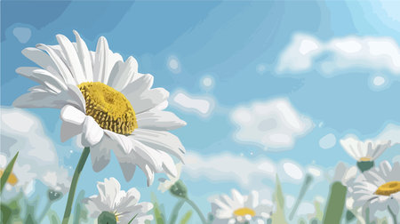 Captivating Close-Up of a Delicate Daisy in Vibrant Bloom Against a Clear Blue Skyのイラスト素材