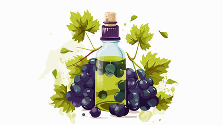 Artfully Composed Still Life with Natural Grape Seed Oil Bottle on Whiteのイラスト素材