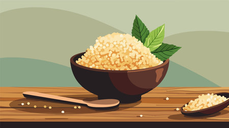 Scrumptious Quinoa Dish Ready to Savor in Rustic Bowl on Tableのイラスト素材