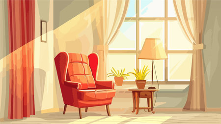 Cozy Armchair and Ambient Lamp by Serene Window Indoorsのイラスト素材