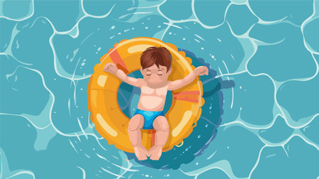 Cheerful Baby Enjoys Pool Time with Inflatable Ringのイラスト素材