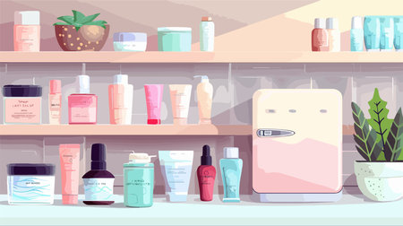 Cosmetics Preserved in a Skincare Cooler for Optimal Freshnessのイラスト素材