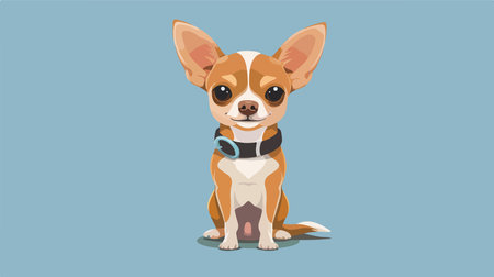 Adorable Chihuahua Wearing a Collar on a Bright Blue Backdropのイラスト素材