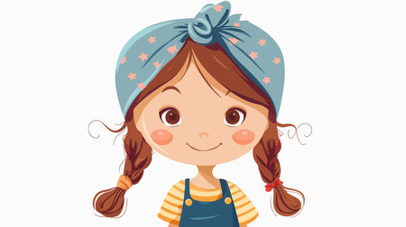 Cheerful Cartoon Character Wearing Blue Bandana and Overallsのイラスト素材