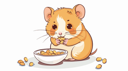 Adorable Cartoon Hamster Munching on a White Backgroundのイラスト素材