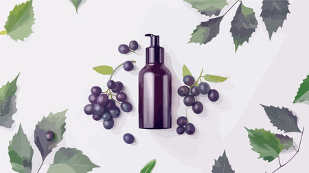 Artfully Composed Still Life with Natural Grape Seed Oil Bottle on Whiteのイラスト素材
