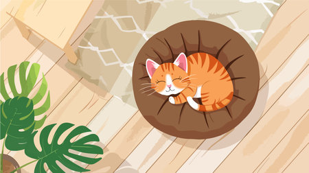 Adorable Feline Resting Comfortably on a Plush Pet Bed at Homeのイラスト素材