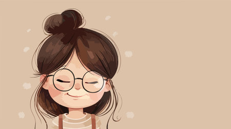 Adorable Illustrated Character with Glasses on a Muted Backgroundのイラスト素材