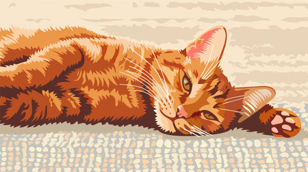 Adorable Ginger Cat Snoozing Comfortably on Plush Carpet at Homeのイラスト素材