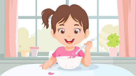 Person Enjoying Yogurt from a Plastic Bowlのイラスト素材
