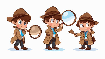 Perky Detective in Fedora Hat Against White Background Cartooのイラスト素材