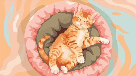 Adorable Feline Resting Comfortably on a Plush Pet Bed at Homeのイラスト素材
