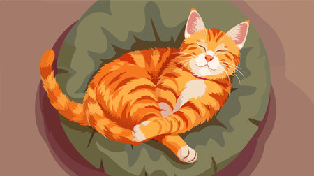 Adorable Feline Resting Comfortably on a Plush Pet Bed at Homeのイラスト素材