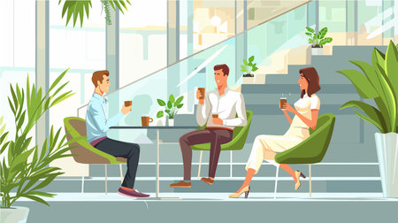 Coffee Break Conversation on Office Stairs with Coworkersのイラスト素材