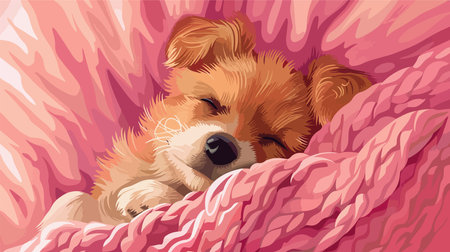 Adorable Puppy Snoozing on Soft Pink Knitted Blanket in Close-upのイラスト素材