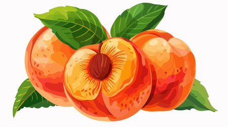 Mouthwatering Display of Fresh and Ripe Peaches Isolated on a White Backgroundのイラスト素材
