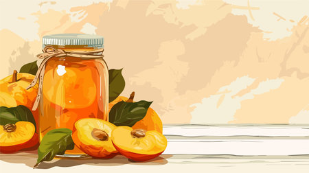 Delightful Persimmon Jam in a Glass Jar with Fresh, Ripe Persimmonsのイラスト素材