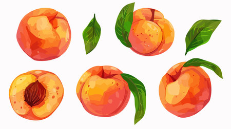 Mouthwatering Display of Fresh and Ripe Peaches Isolated on a White Backgroundのイラスト素材