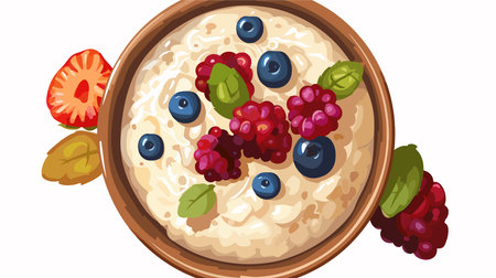 Scrumptious Rice Pudding with Fresh Berries on a White Backgroundのイラスト素材