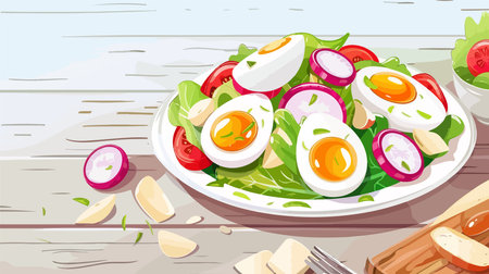 Delicious Salad with Boiled Egg, Radishes, and Cheeseのイラスト素材