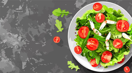 Delightful Salad Adorned with Crab Sticks, Lettuce, and Grey Accentsのイラスト素材