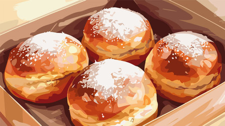 Close-Up of Delicious Sweet Buns Sprinkled with Powdered Sugar in a Box