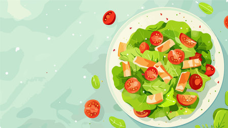 Delightful Salad Adorned with Crab Sticks, Lettuce, and Grey Accentsのイラスト素材