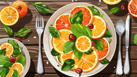 Vibrant Sicilian Orange Salad on a Rustic Table for a Flavorful Indulgenceのイラスト素材