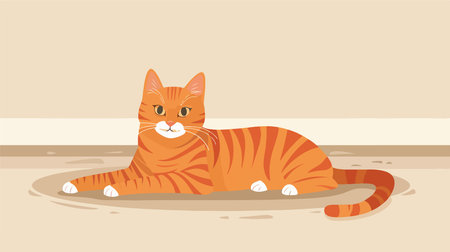 Adorable Ginger Cat Lounging Comfortably on a Plush Carpetのイラスト素材